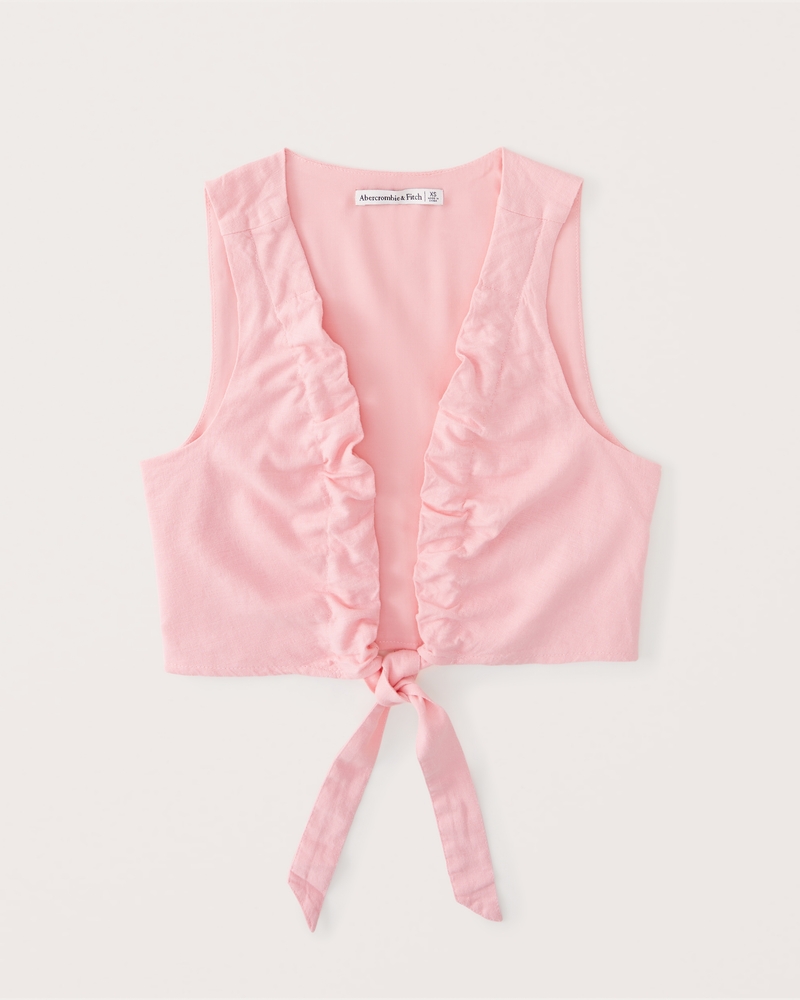 Women's Cropped TieFront LinenBlend Top Women's Clearance