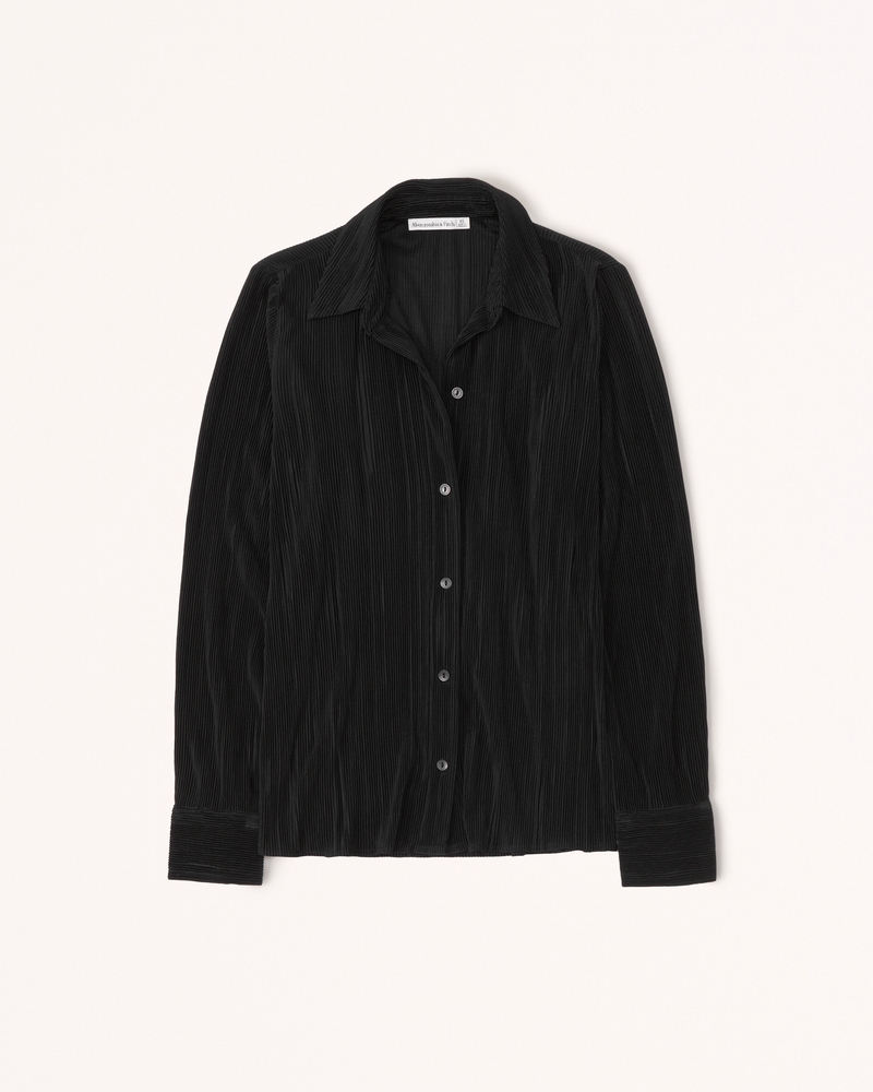 Long-Sleeve Textured Satin Button-Up Shirt