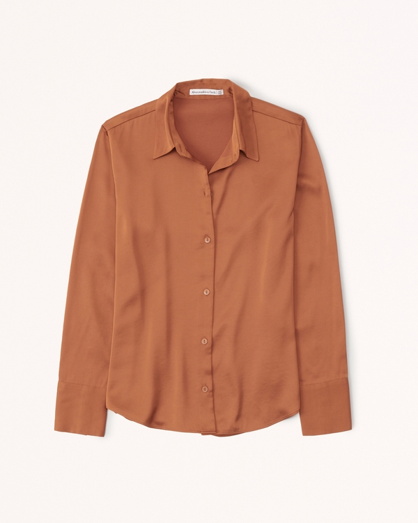 Women's Long-Sleeve Satin Button-Up Shirt | Women's New Arrivals | Abercrombie.com
