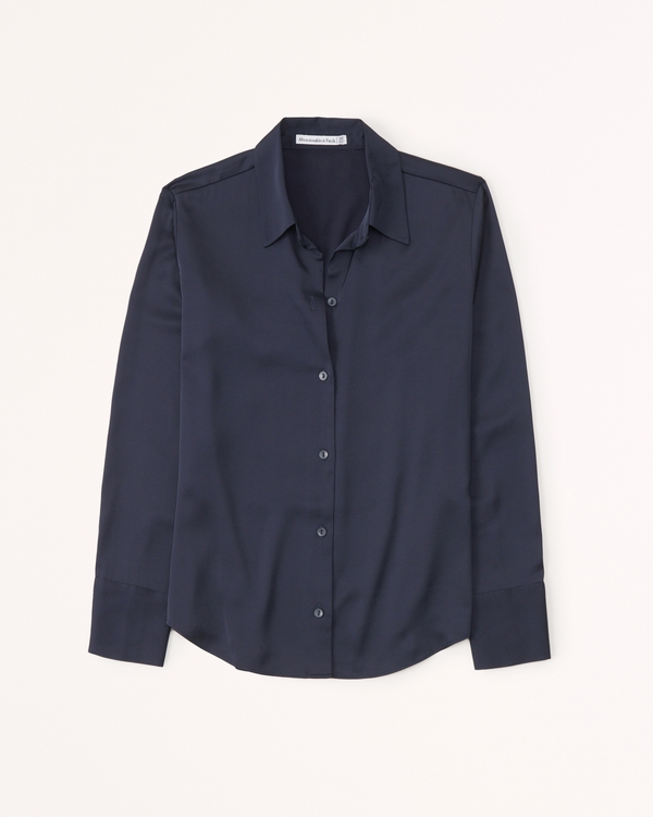 Women's Long-Sleeve Satin Button-Up Shirt | Women's Tops | Abercrombie.com
