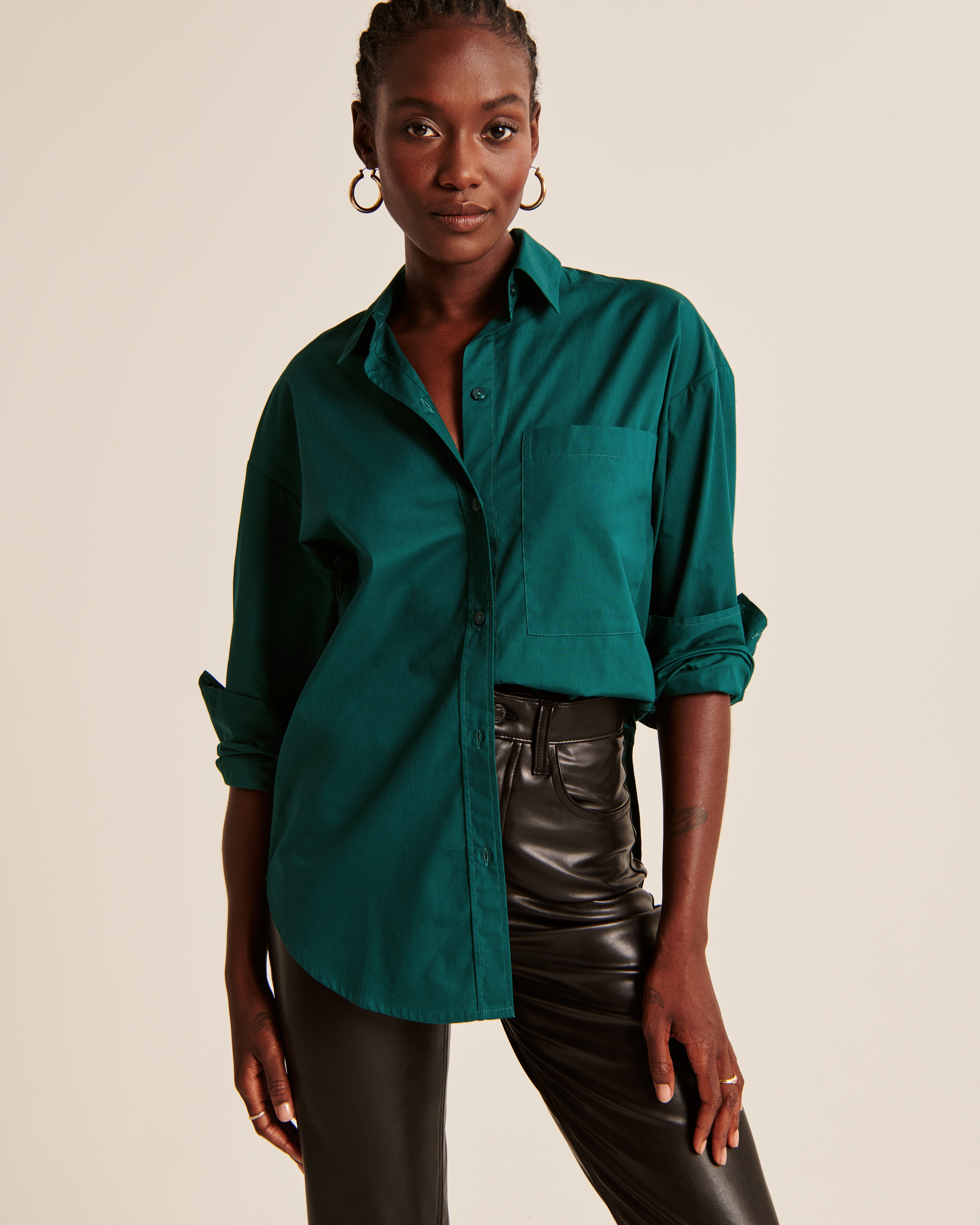 Emerald green button up hot sale shirt