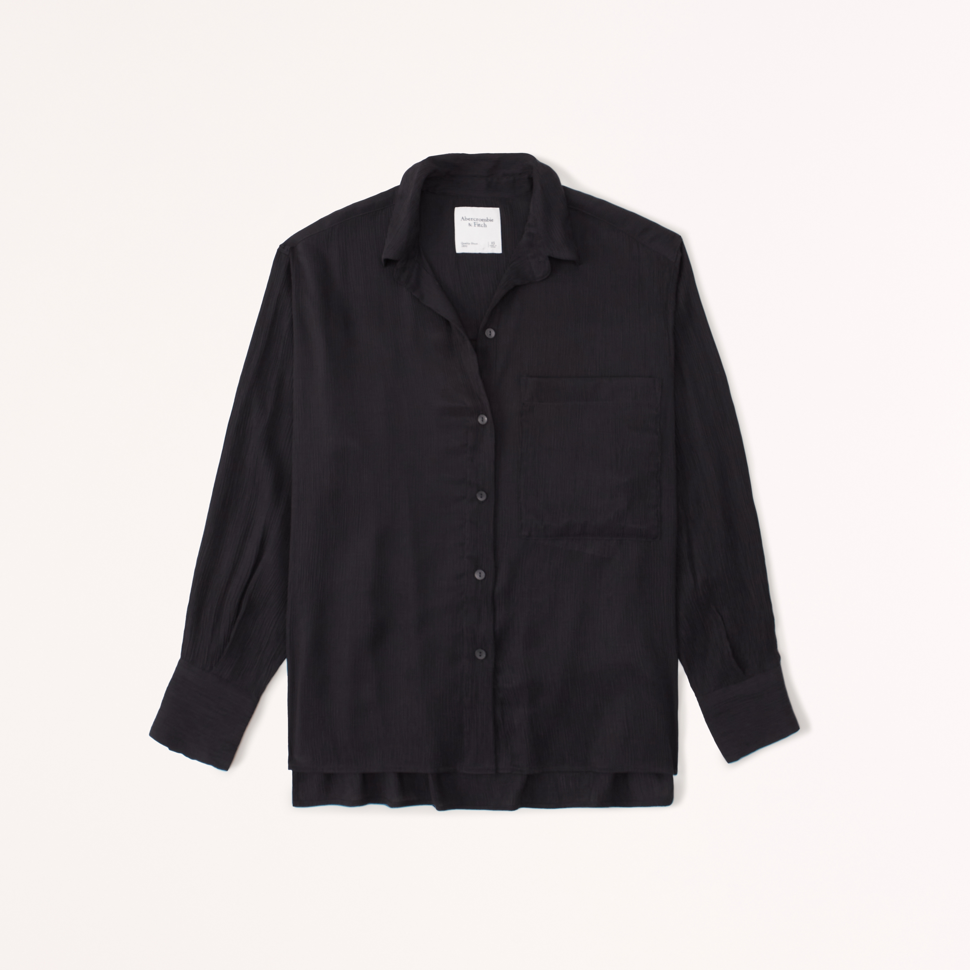 Oversized Long-Sleeve Crinkle Button-Up Shirt