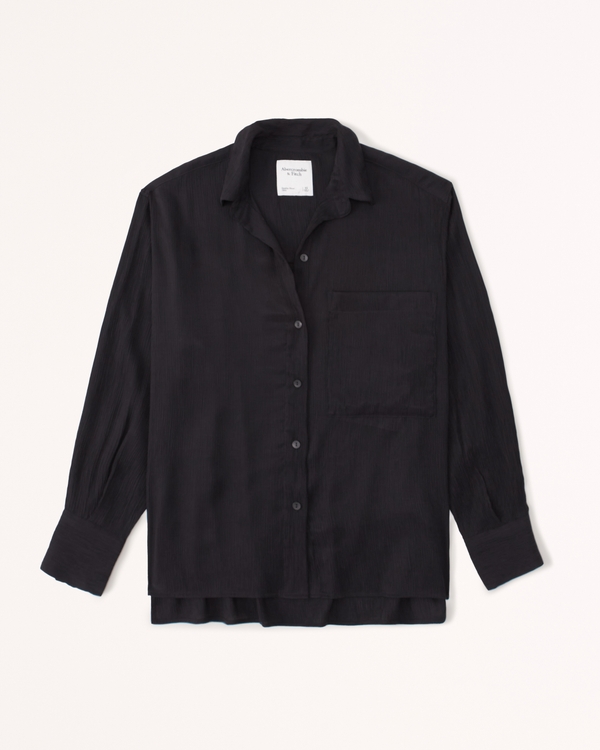 Women's Oversized Long-Sleeve Crinkle Button-Up Shirt | Women's New Arrivals | Abercrombie.com
