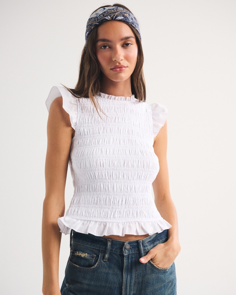 100% Cotton Tie-Back Smocked Top