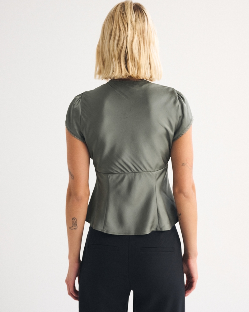 Lace-Trim Satin Button-Up Blouse - thumbnail 10