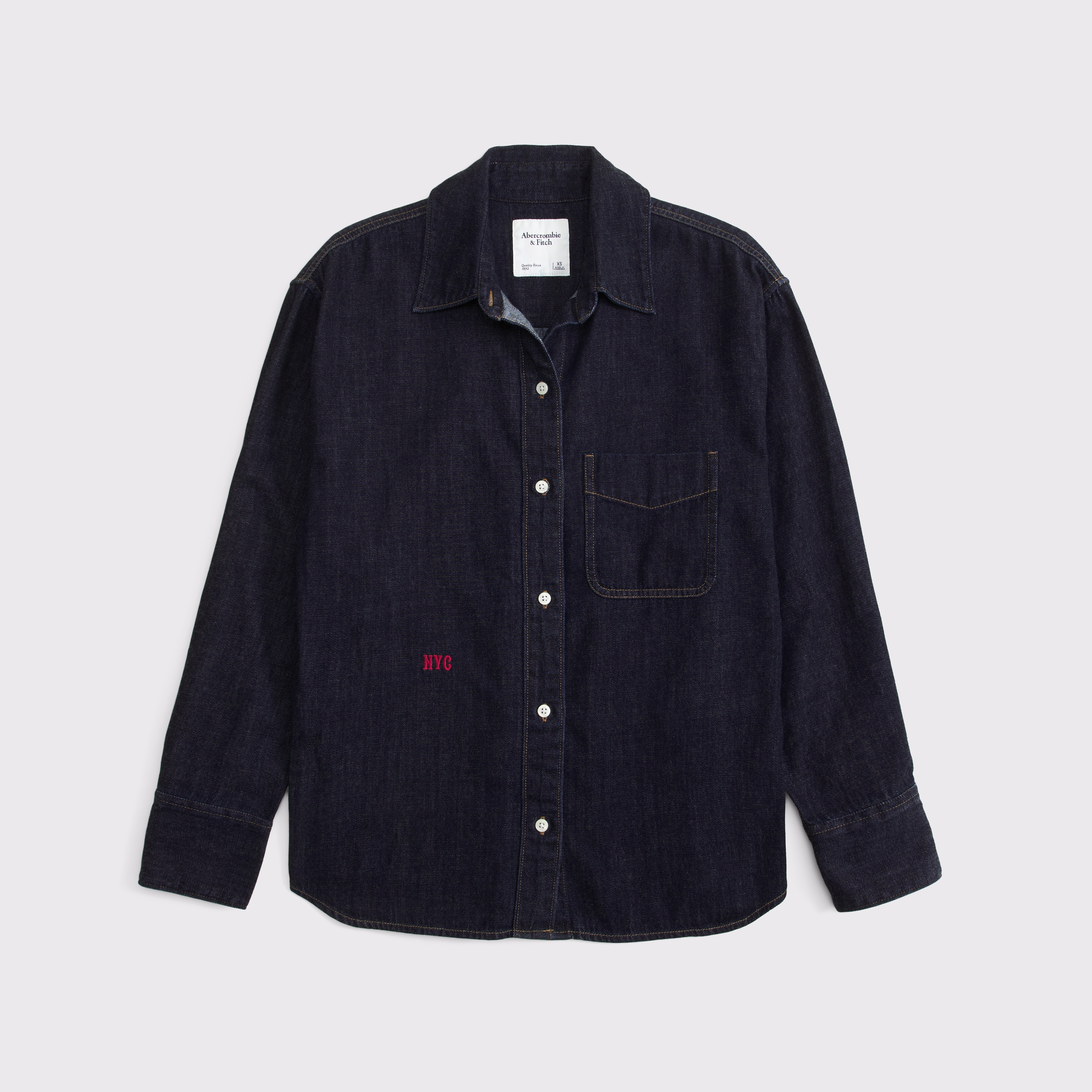 Женская рубашка Abercrombie & Fitch Abbode Oversized Embroidered Denim Shirt, цвет: Rinse