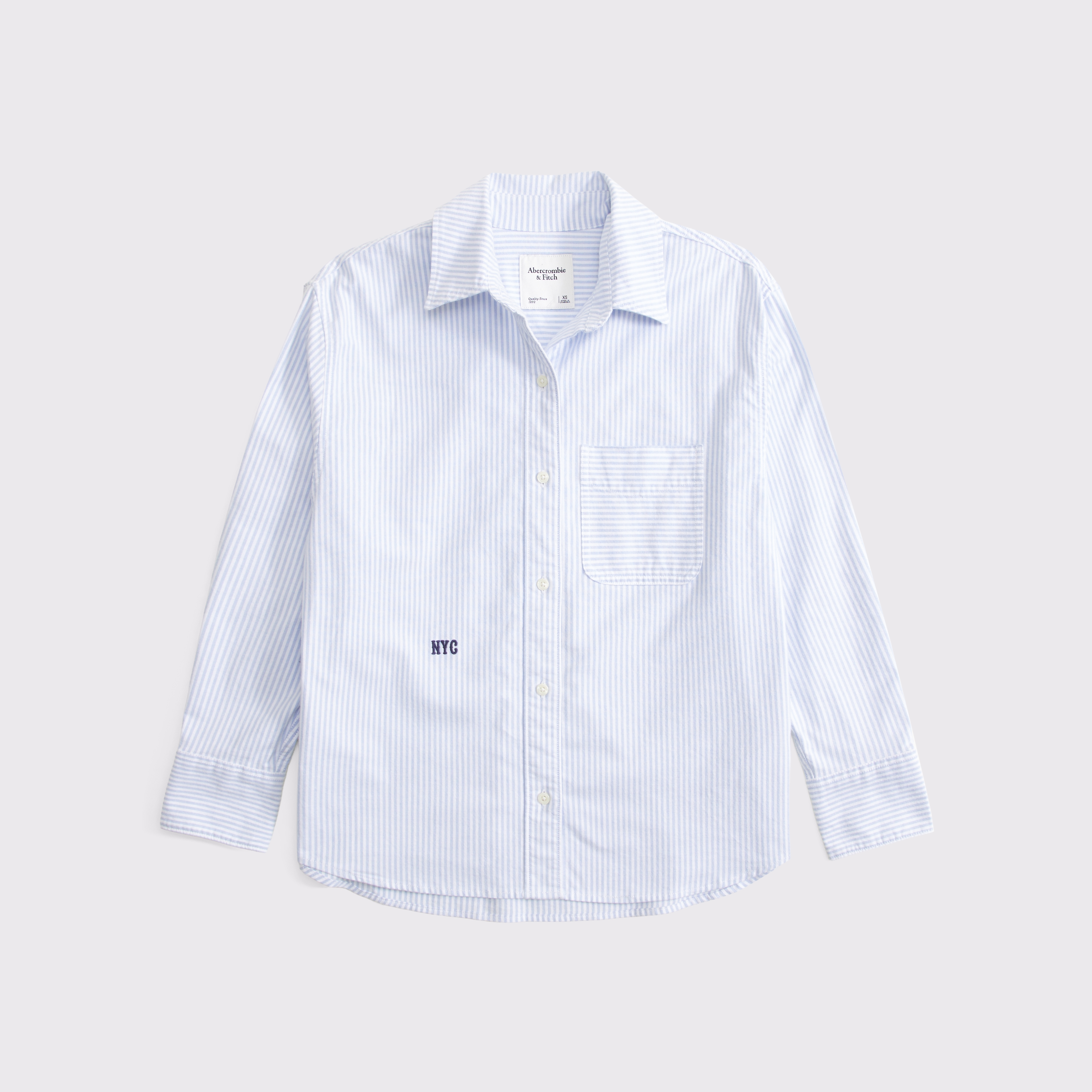 Женская рубашка Abercrombie & Fitch Abbode Oversized Embroidered Oxford, цвет: Светлый синий полосатый