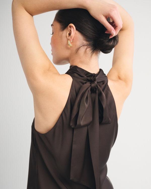 Satin Halter Top, Dark Coffee view 2