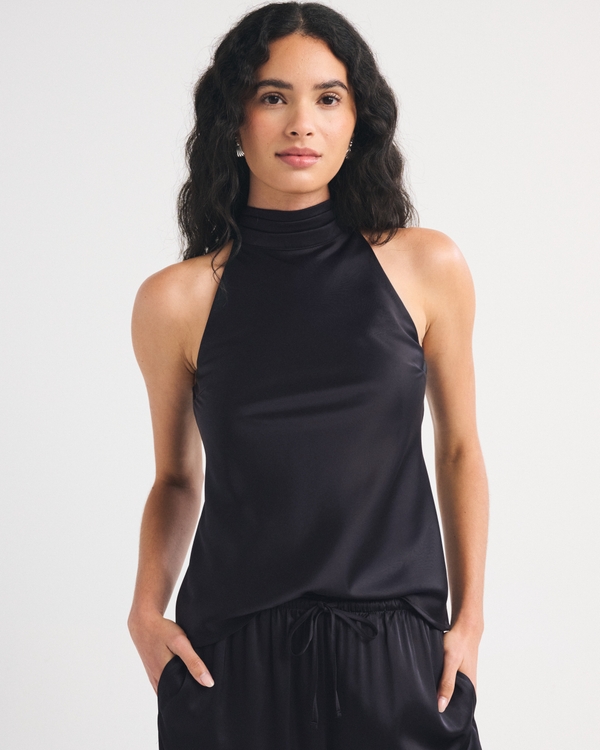 Satin Halter Top, Black view 1