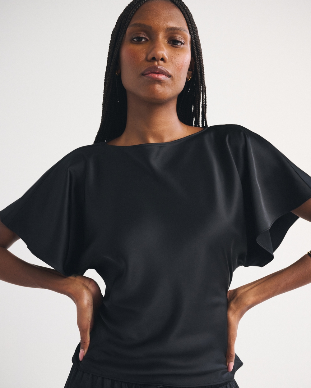 Satin Flutter Sleeve Slash Top