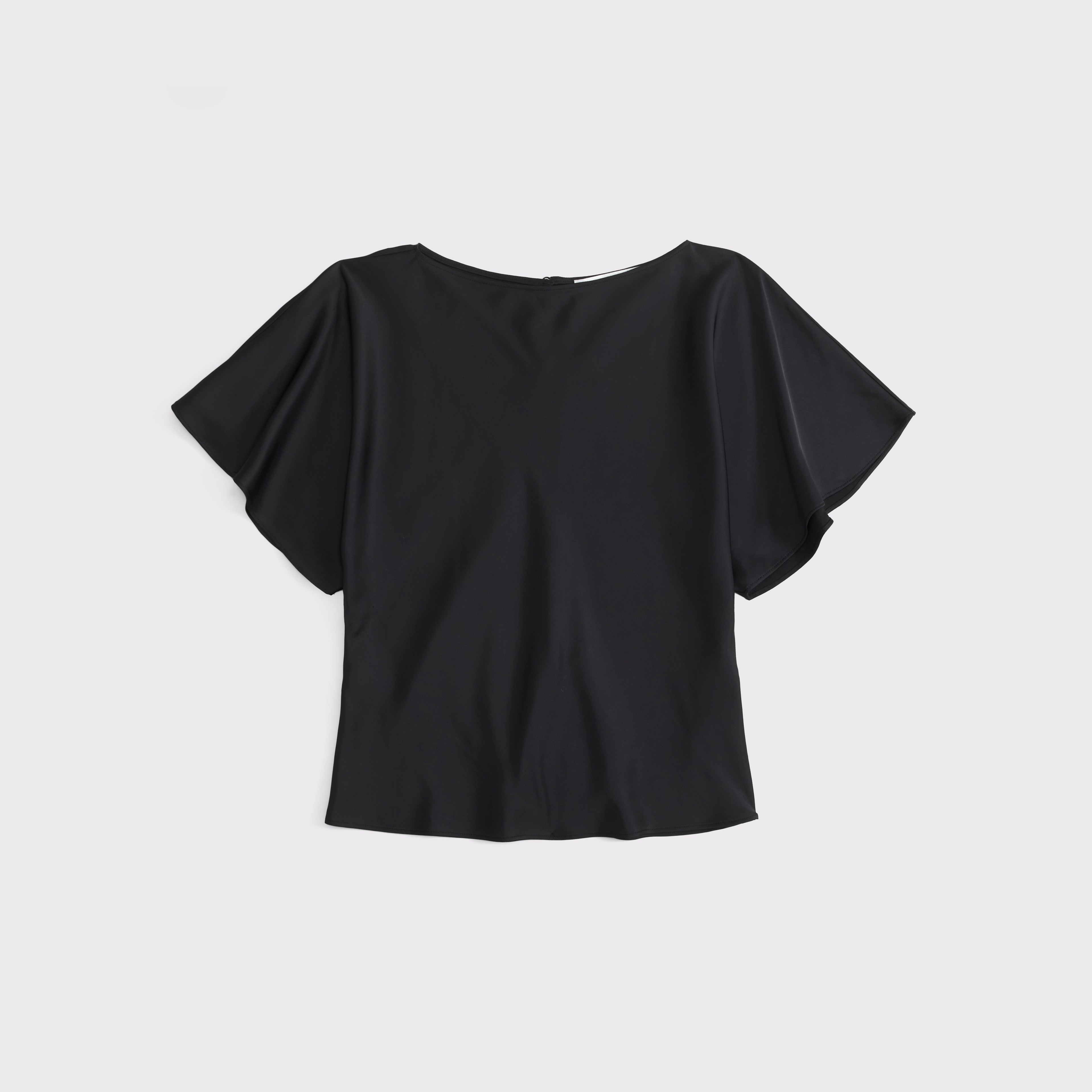 Женский топ Abercrombie & Fitch Satin Flutter Sleeve Slash Top, цвет: Чёрный — фото 1