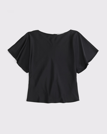 Satin Flutter Sleeve Slash Top