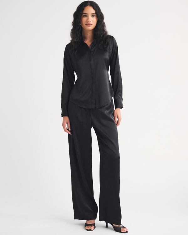 Satin Button-Through Shirt, Black view 2