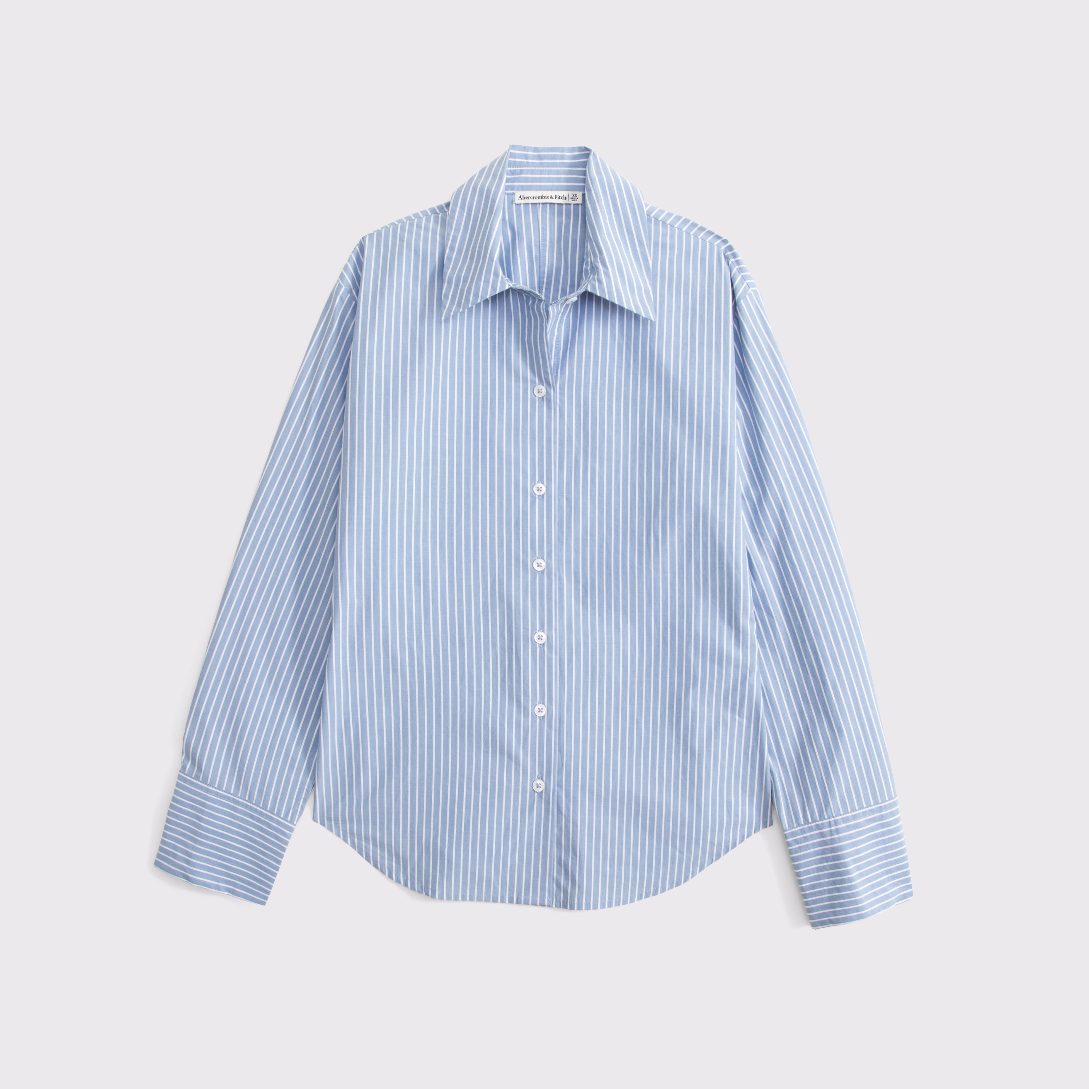 Женская рубашка Abercrombie & Fitch 100% Cotton Cinched Poplin, цвет: Светлый синий полосатый — фото 1