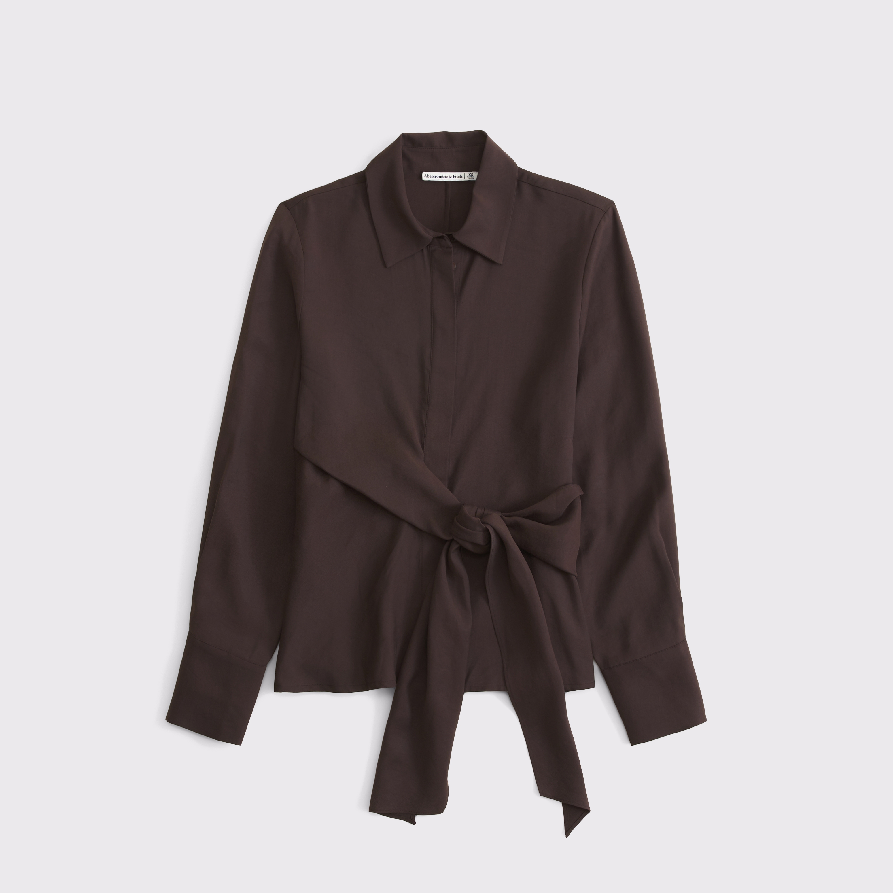 Женская рубашка Abercrombie & Fitch Tie-Front, цвет: Тёмный кофейный — фото 1