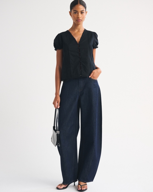 Women's 100% Cotton Lace-Trim Button-Up Blouse | Women's Tops