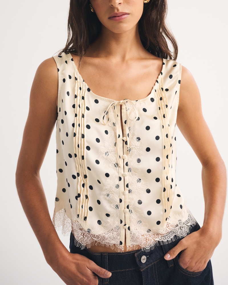 Lace-Trim Pintuck Satin Tank - thumbnail 10