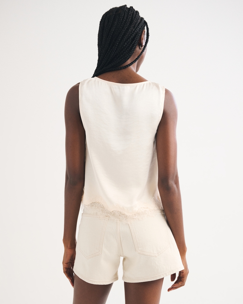 Lace-Trim Pintuck Satin Tank - thumbnail 4