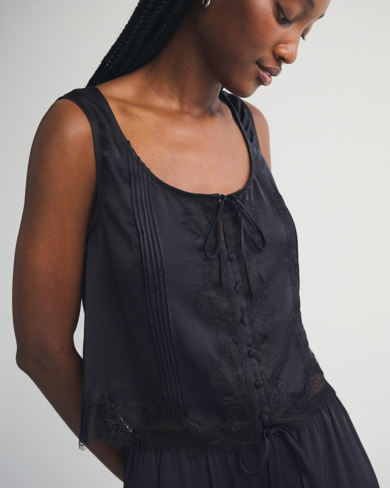 Lace-Trim Pintuck Satin Tank - thumbnail 6