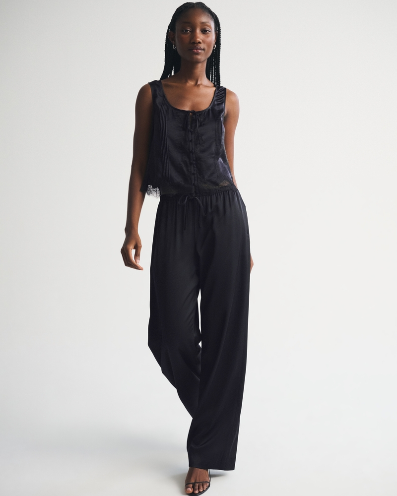Lace-Trim Pintuck Satin Tank - thumbnail 5
