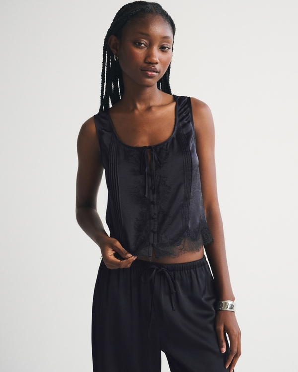 Women's Lace-Trim Pintuck Satin Tank | Women's New Arrivals