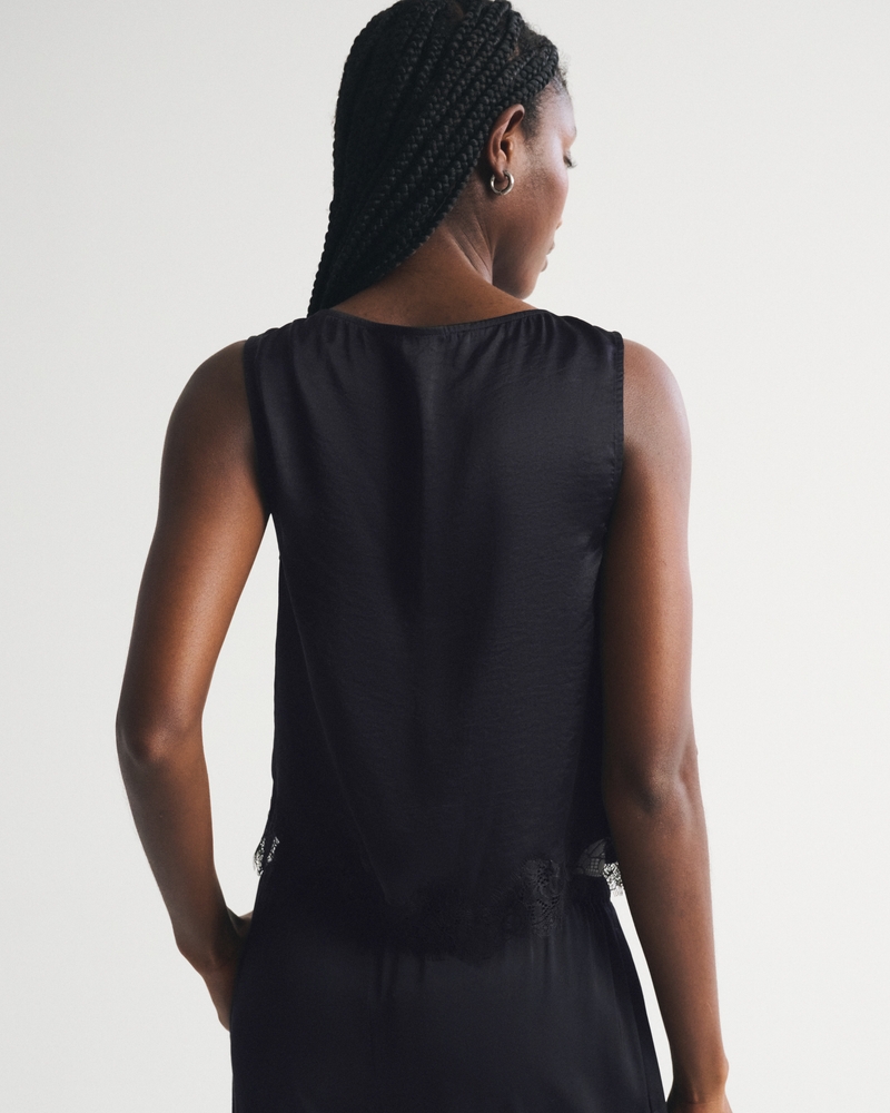 Lace-Trim Pintuck Satin Tank - thumbnail 8