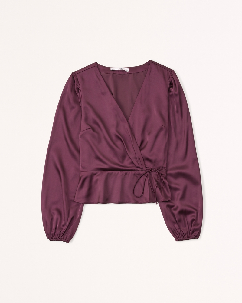 Puff Sleeve Satin Wrap Top  Retract Your Waist Bridesmaids Dress