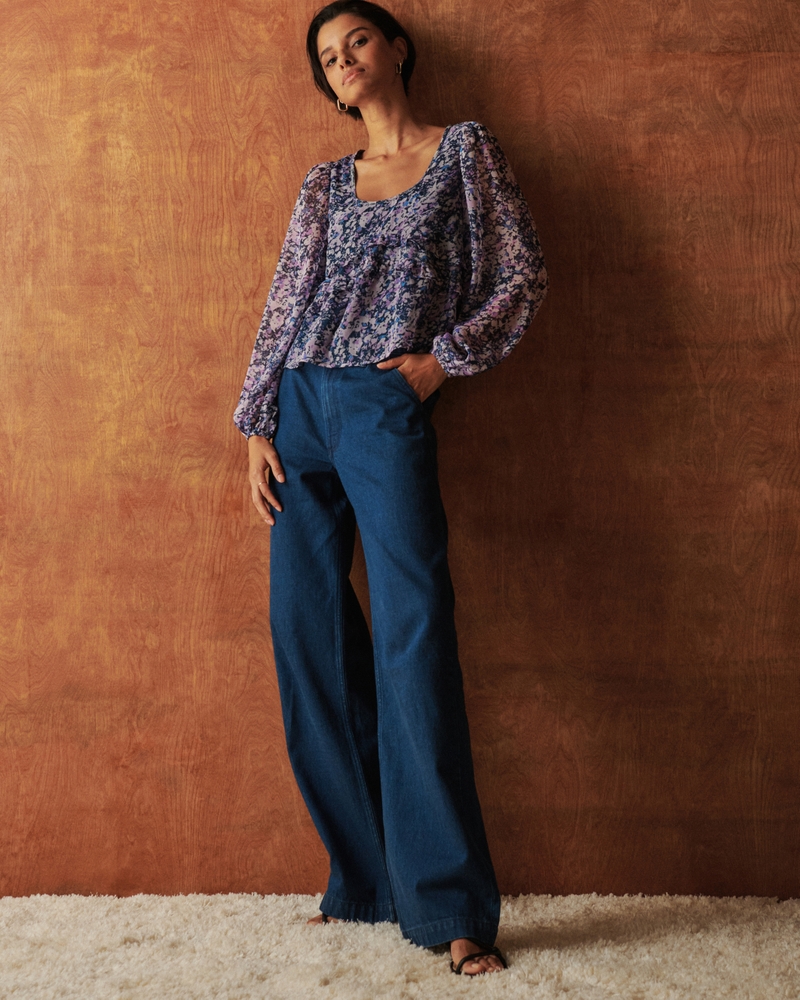 Long-Sleeve Sheer Ruffle Top