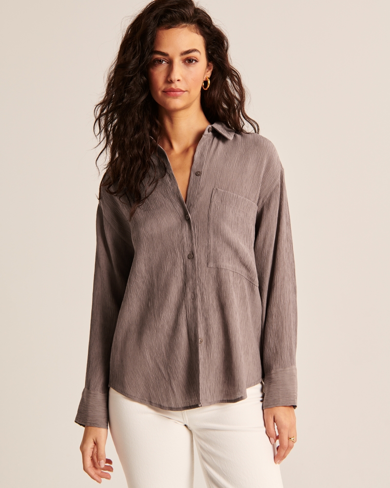 Women's Oversized Crinkle Rayon Textured Shirt, Women's Clearance