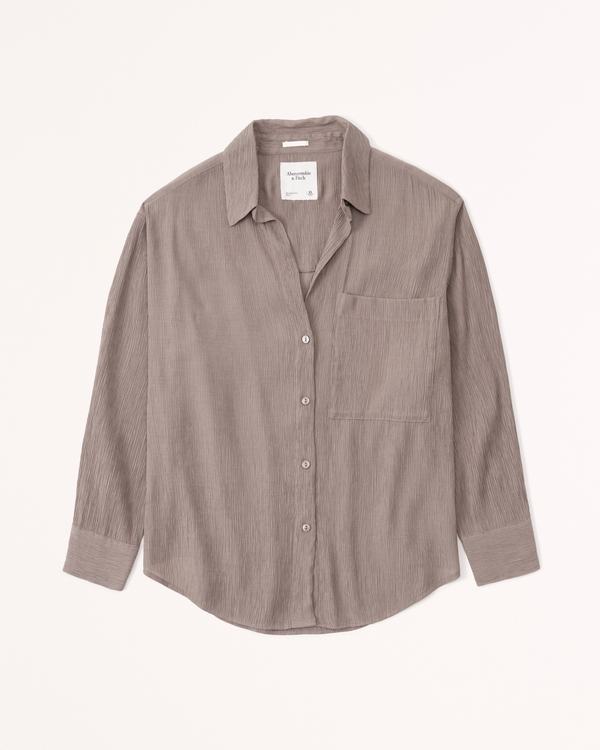 Women's Oversized Crinkle Rayon Textured Shirt | Women's Tops | Abercrombie.com