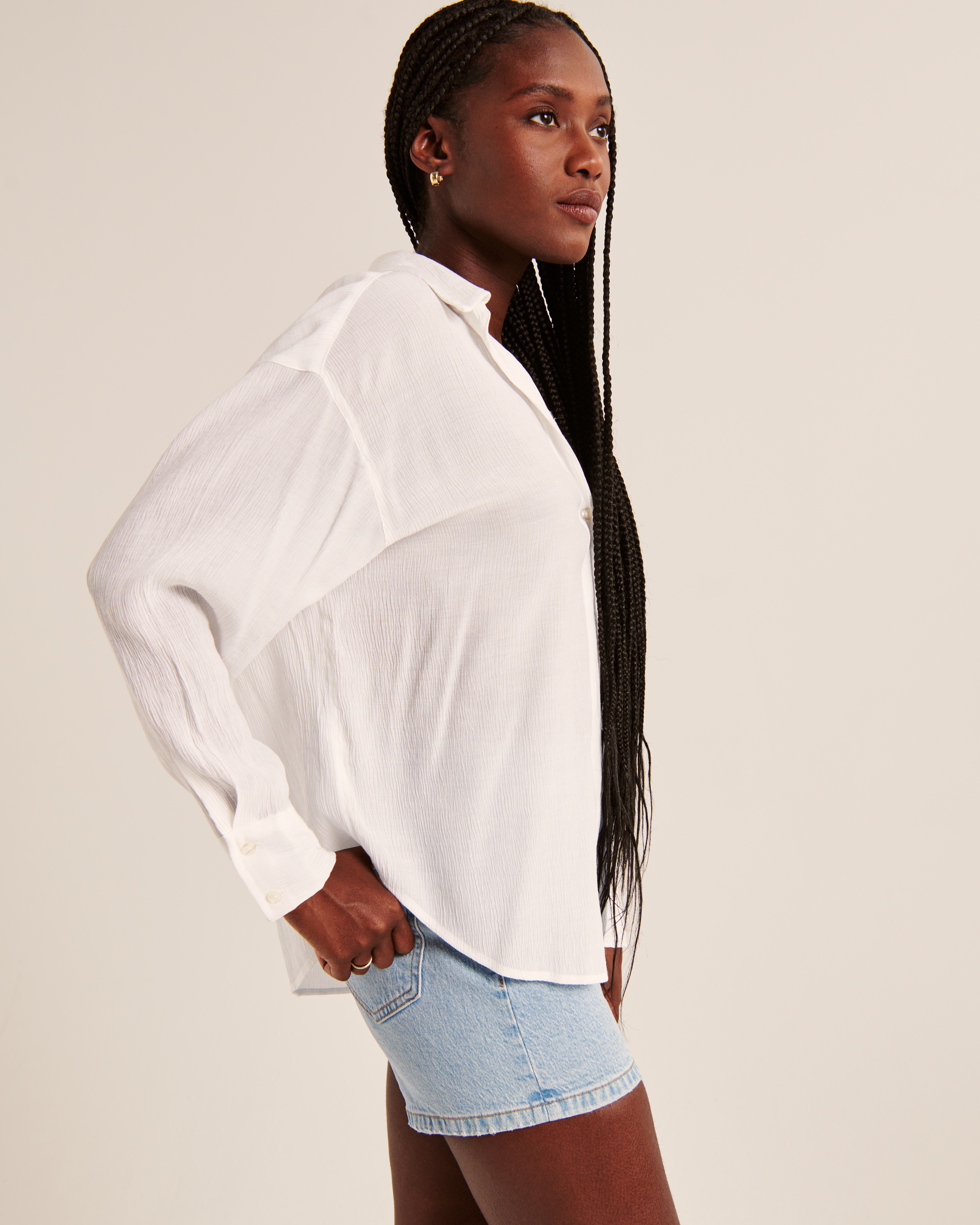 Women's Oversized Crinkle Rayon Textured Shirt | Women's Clearance 