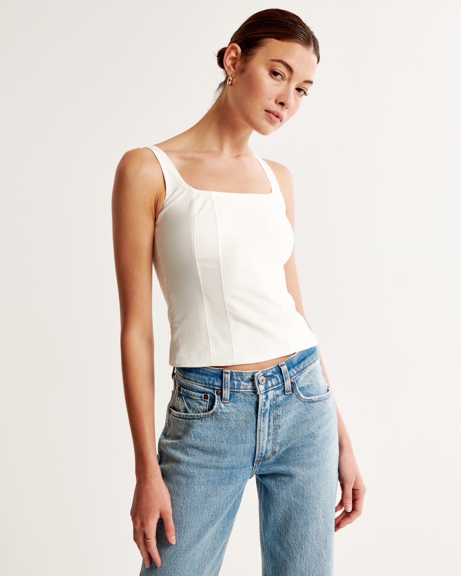 Keriana Top - Square Neck Cropped Corset in White / Rust / Blue