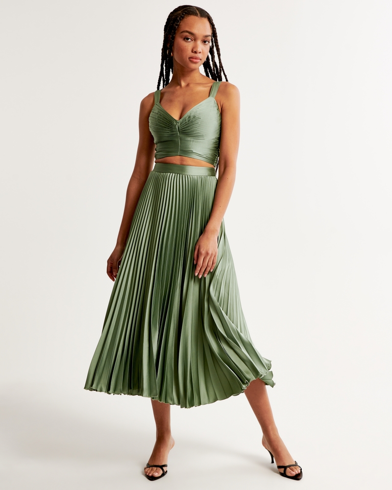 Hollister Co. RUCHED WAIST MIDI - Day dress - white/light green