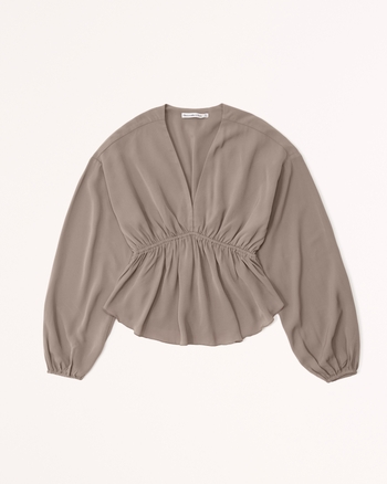Women's Faux Silk Puff Sleeve Top | Women's New Arrivals | Abercrombie.com
