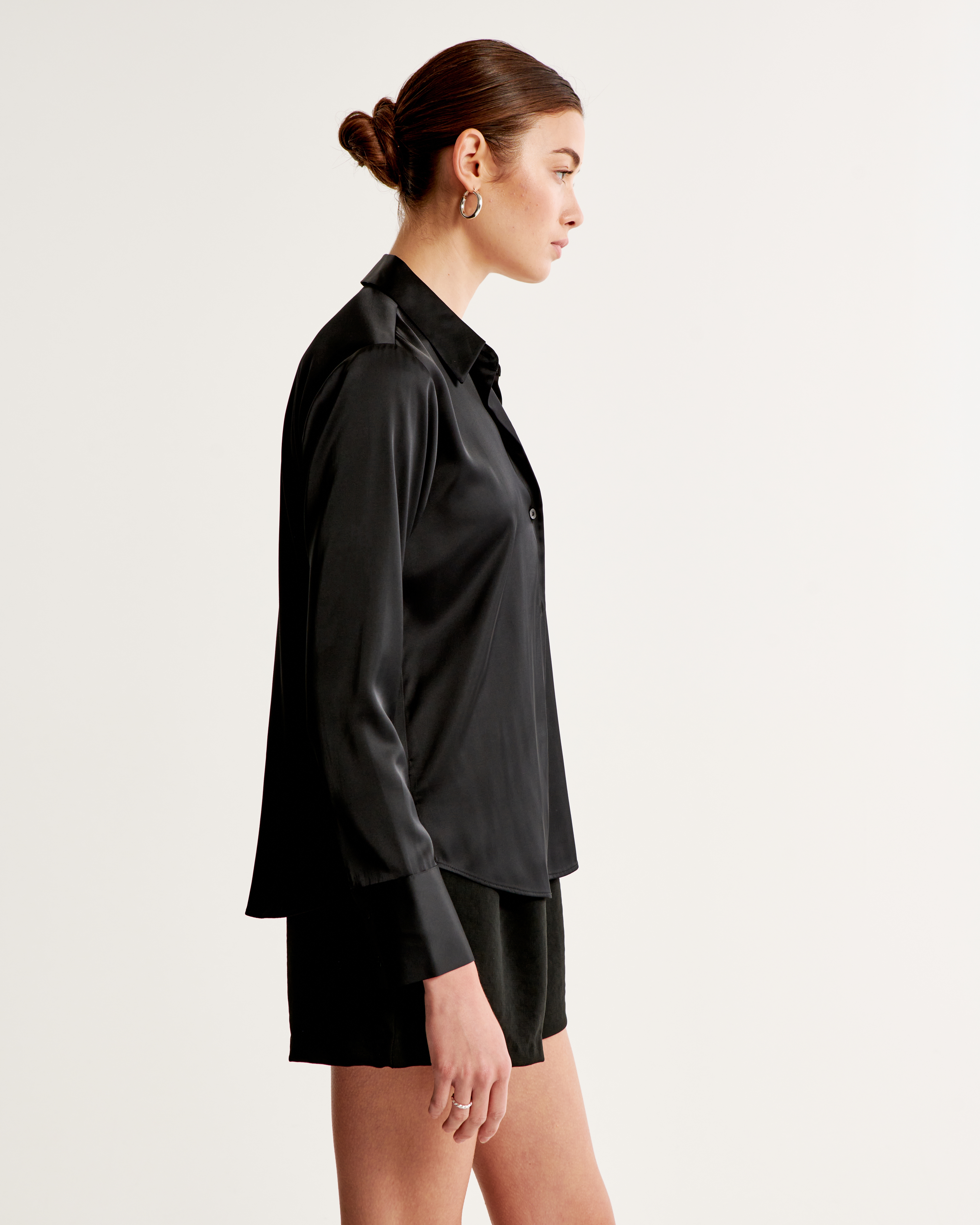 Women's Long-Sleeve Satin Button-Up Shirt | Women's Tops | Abercrombie.com