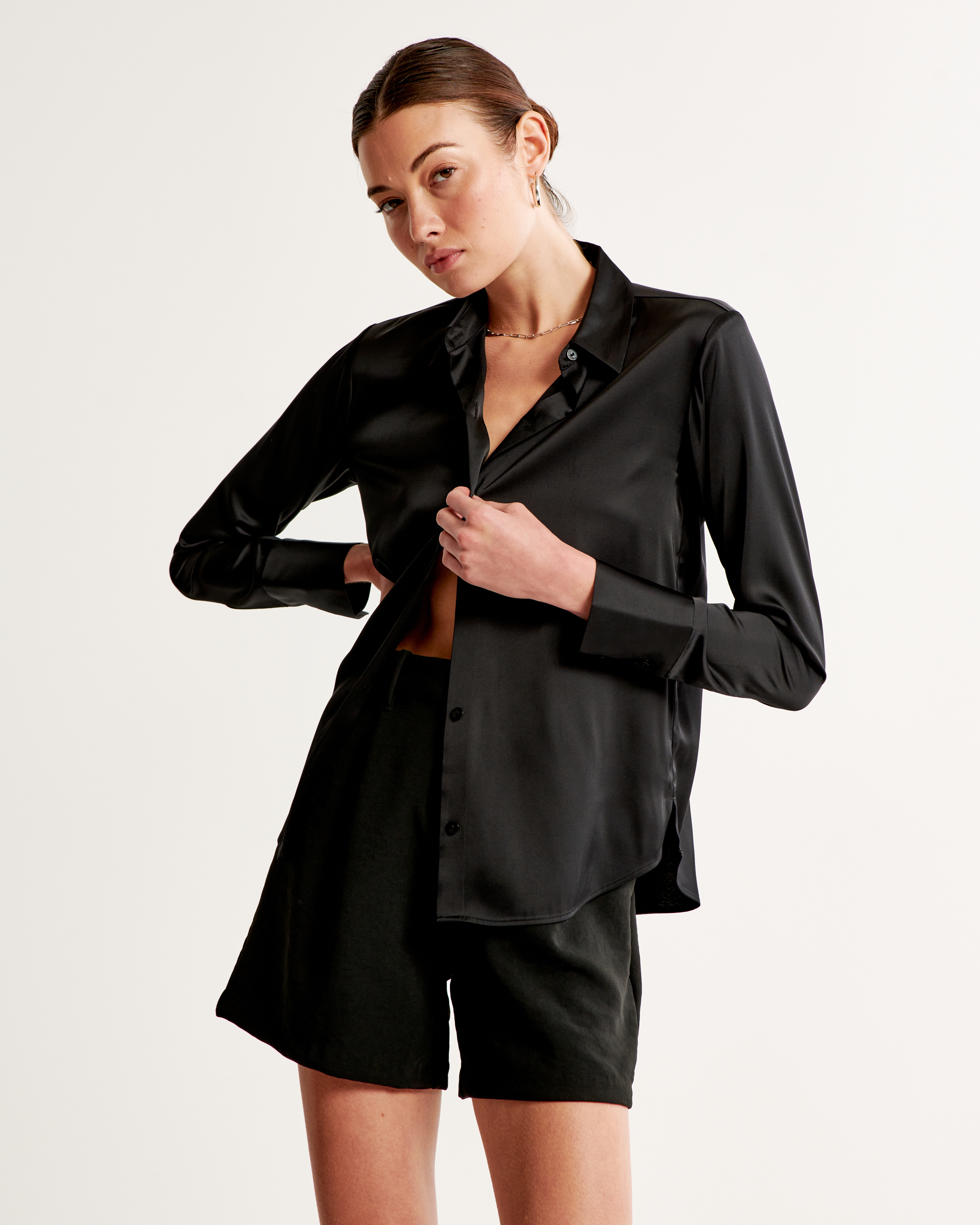 Satin black hot sale button up