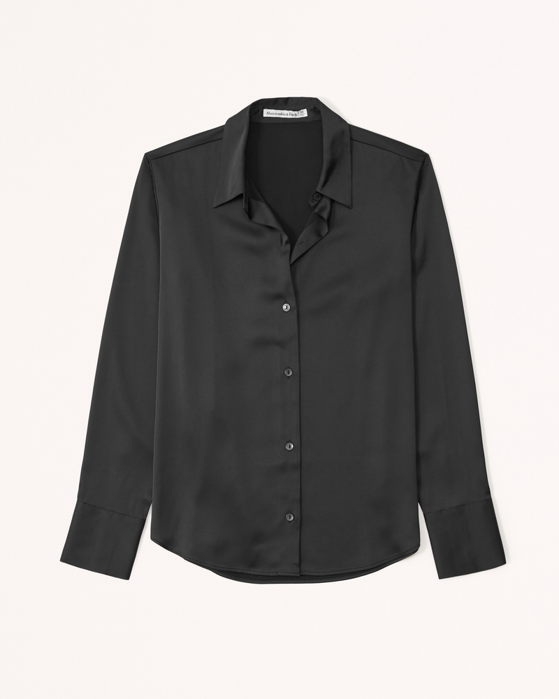 Women's Long-Sleeve Satin Button-Up Shirt | Women's Tops