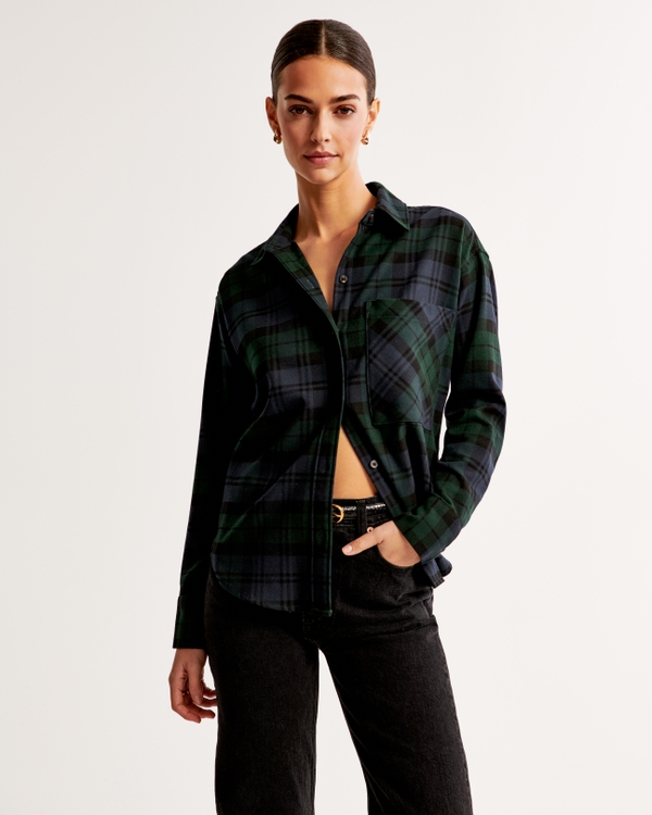 Oversized Flannel Shirt, Navy And Green Plaid