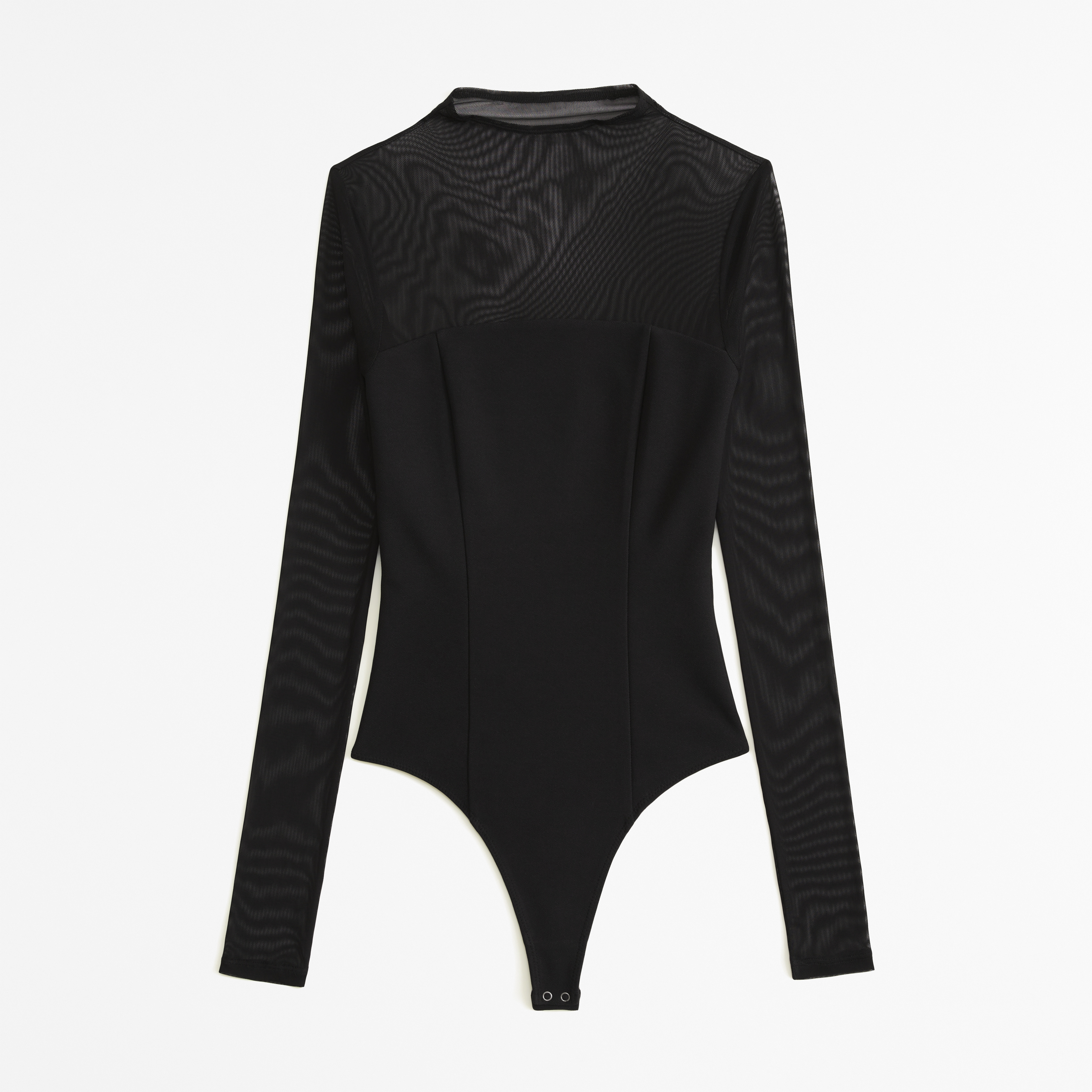 Women's Long-Sleeve Mesh Crepe Mockneck Bodysuit | Women's