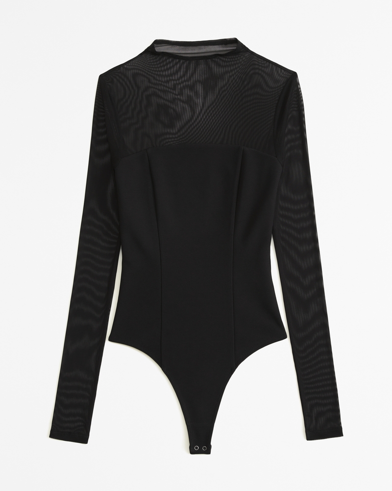 Plus Size Long Sleeved Snap Crotch Bodysuit Black – Model Express