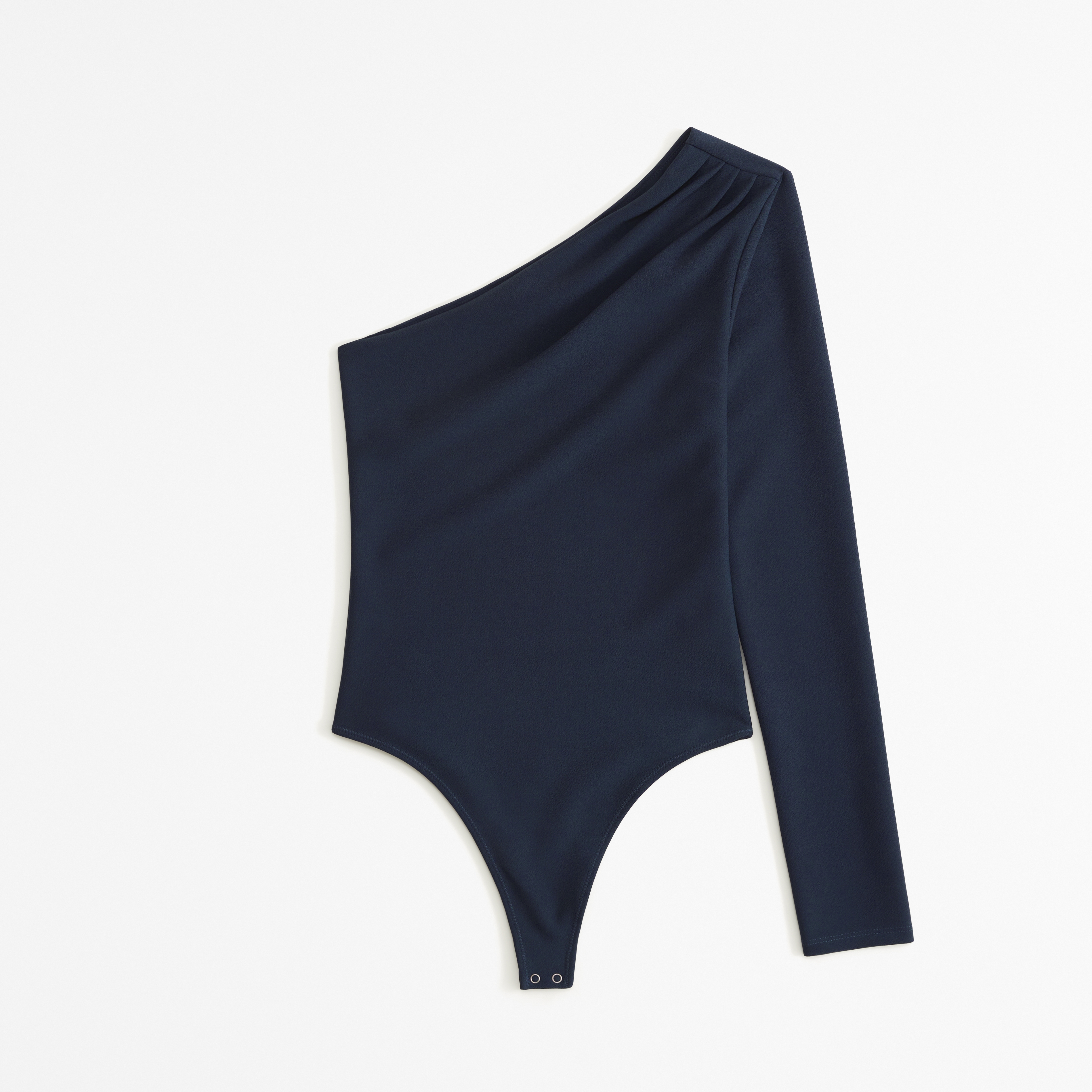 Abercrombie & Fitch Long-sleeve Crepe Asymmetrical One-shoulder Bodysuit In Blue