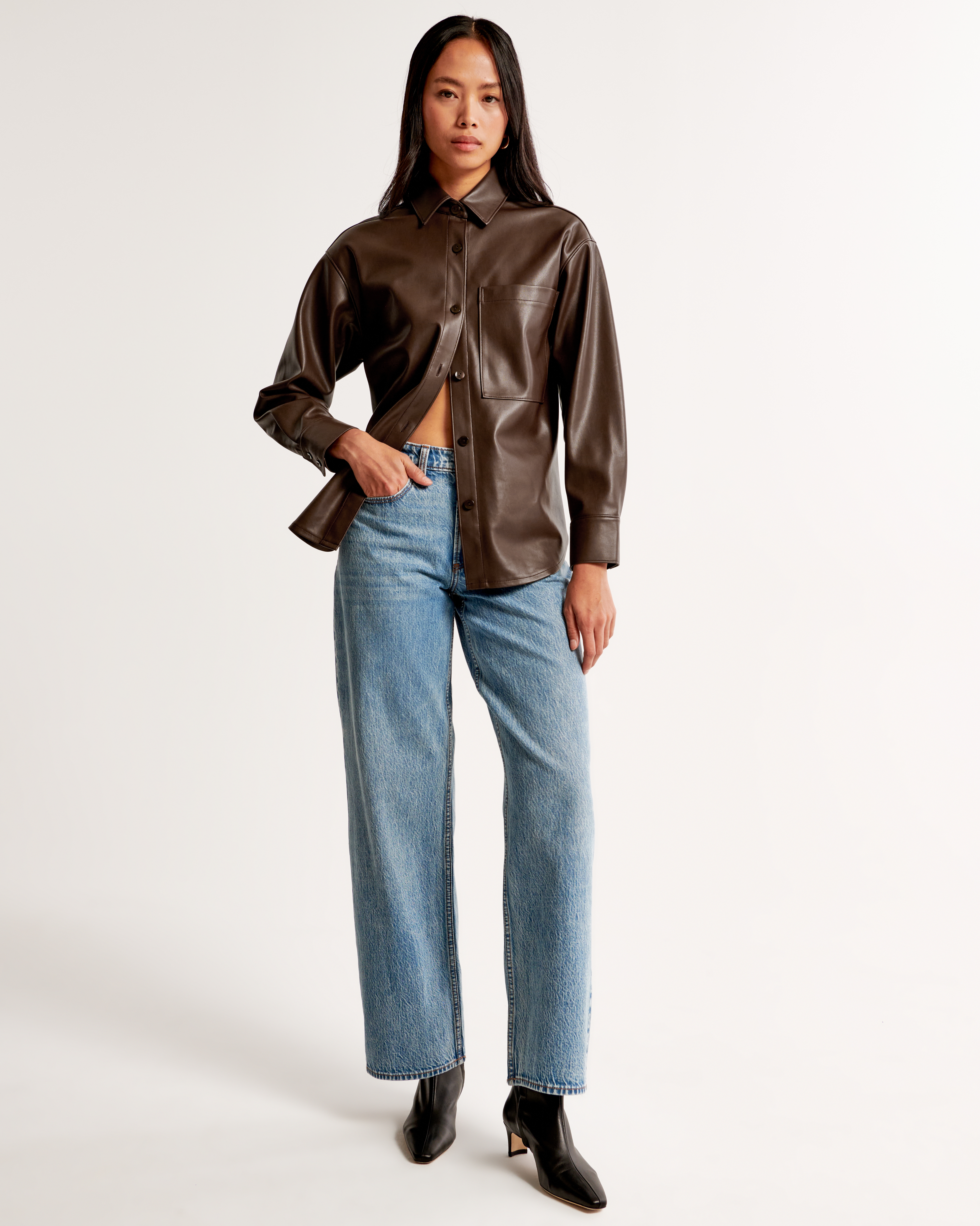 Women's Oversized Vegan Leather Shirt | Women's Clearance