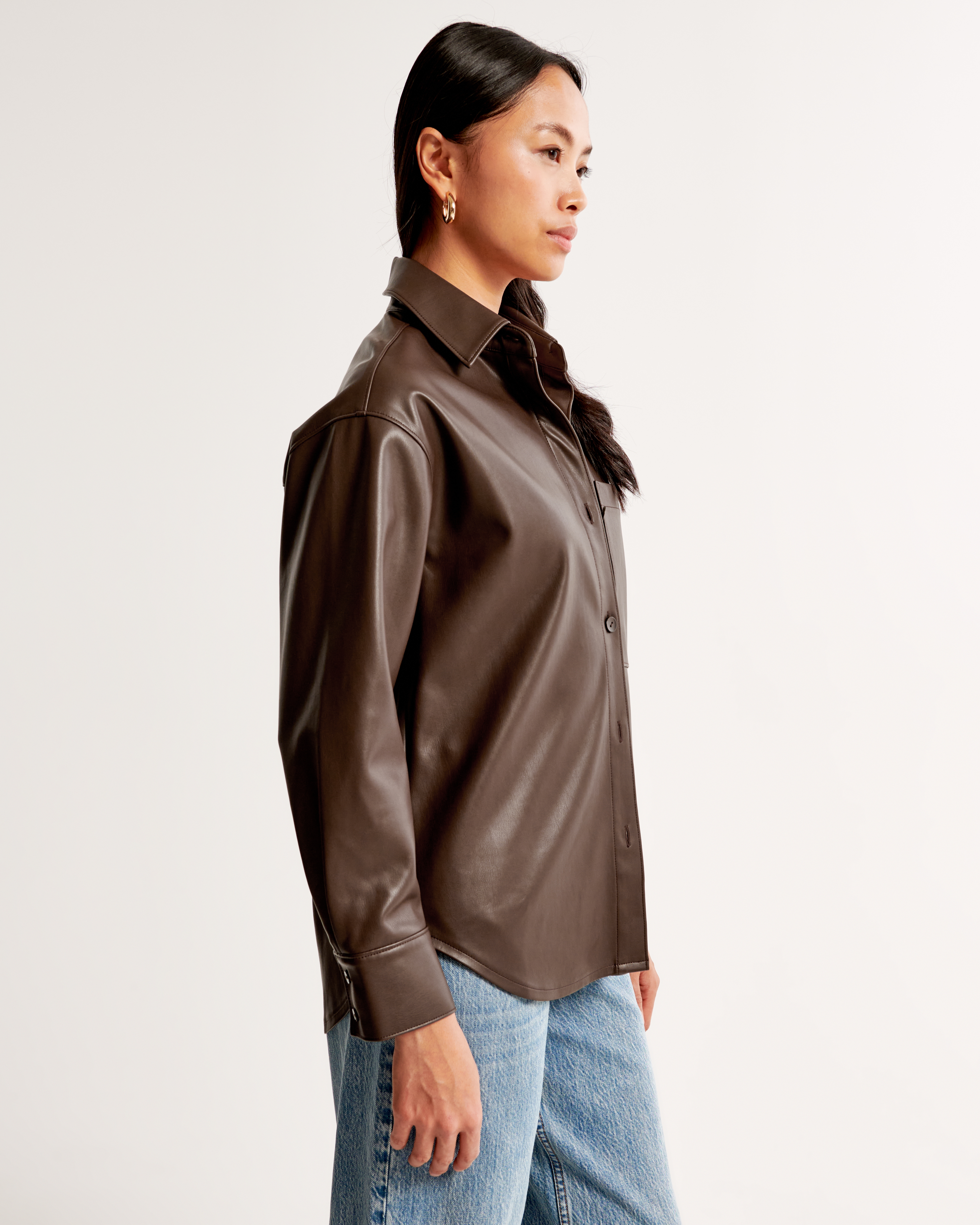 Women's Oversized Vegan Leather Shirt | Women's Clearance