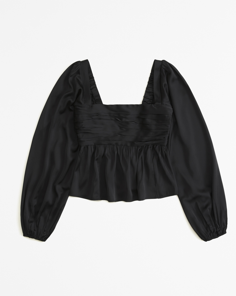 Black satin long outlet sleeve top