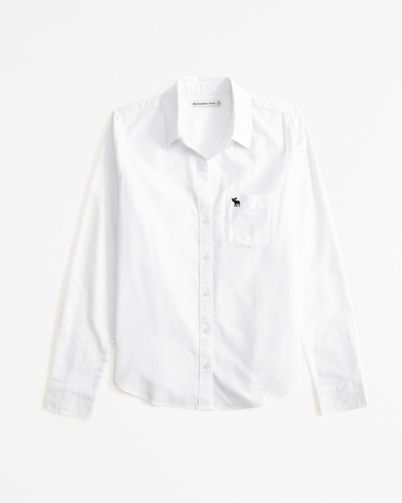 Abercrombie & Fitch 半袖 リネン ボタンアップ シャツ ウィメンズ アイコン オックスフォードシャツ | ウィメンズ