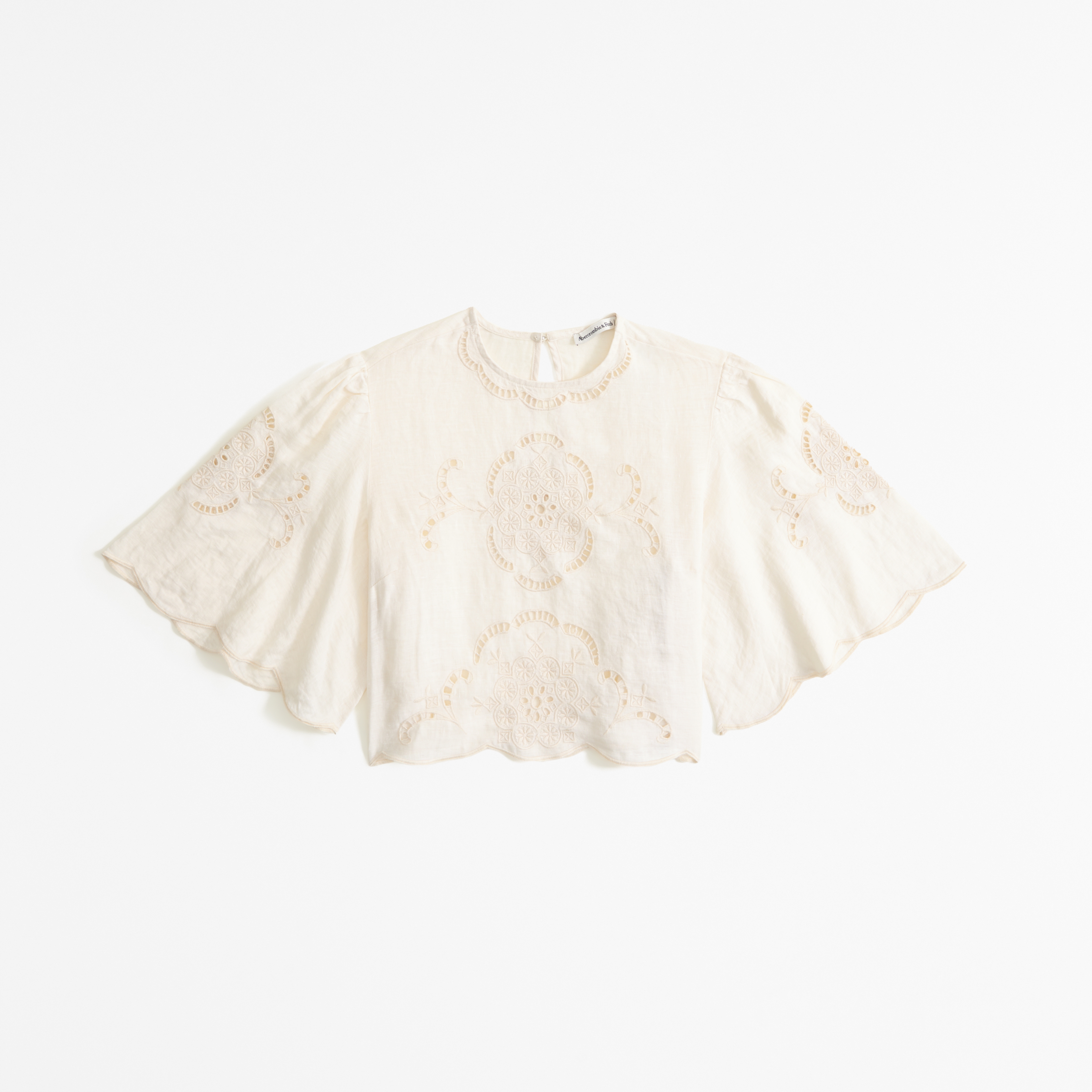 Abercrombie & Fitch Angel Sleeve Linen Cutwork Crew Top