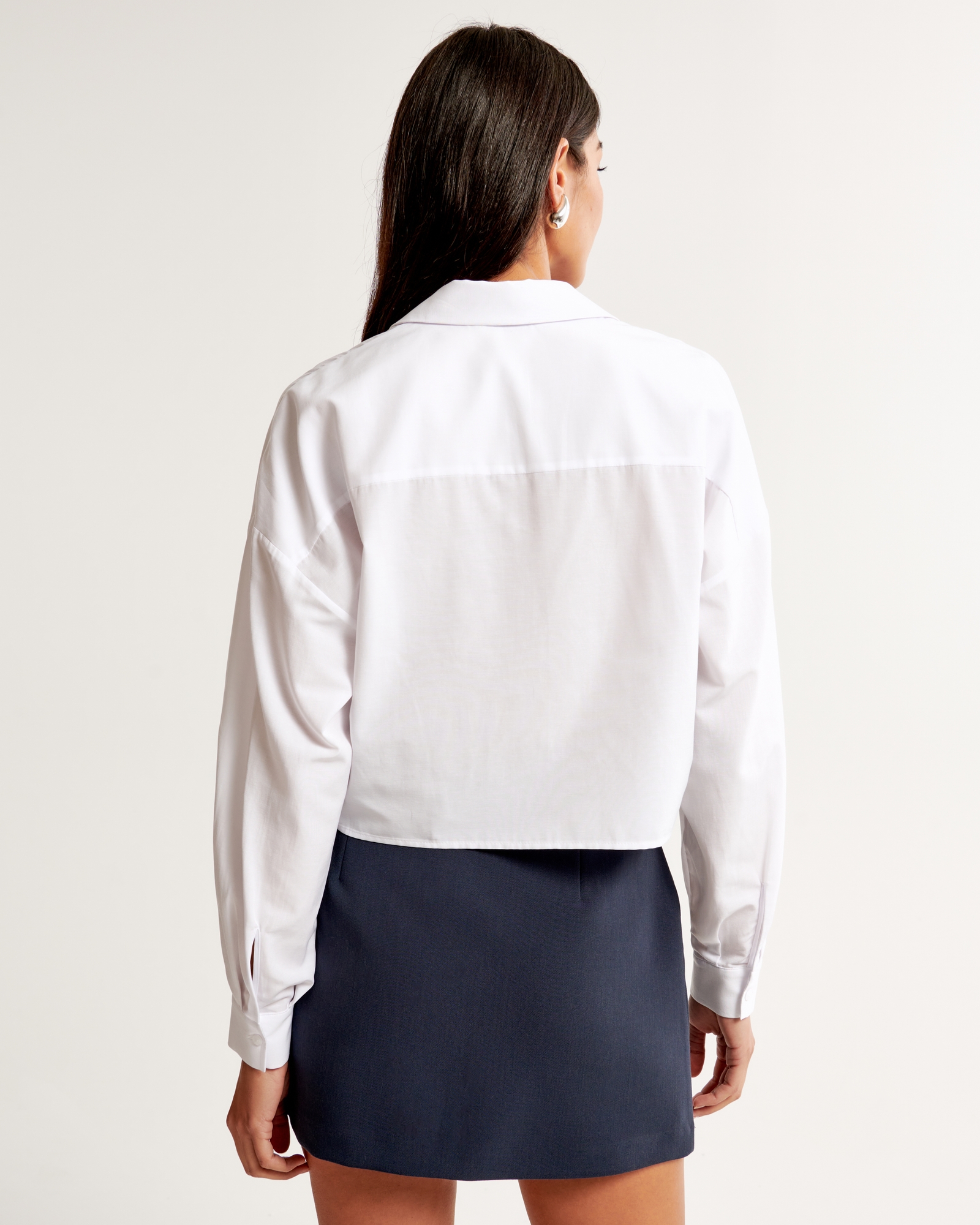 Long-Sleeve Cropped Cotton-Blend Shirt