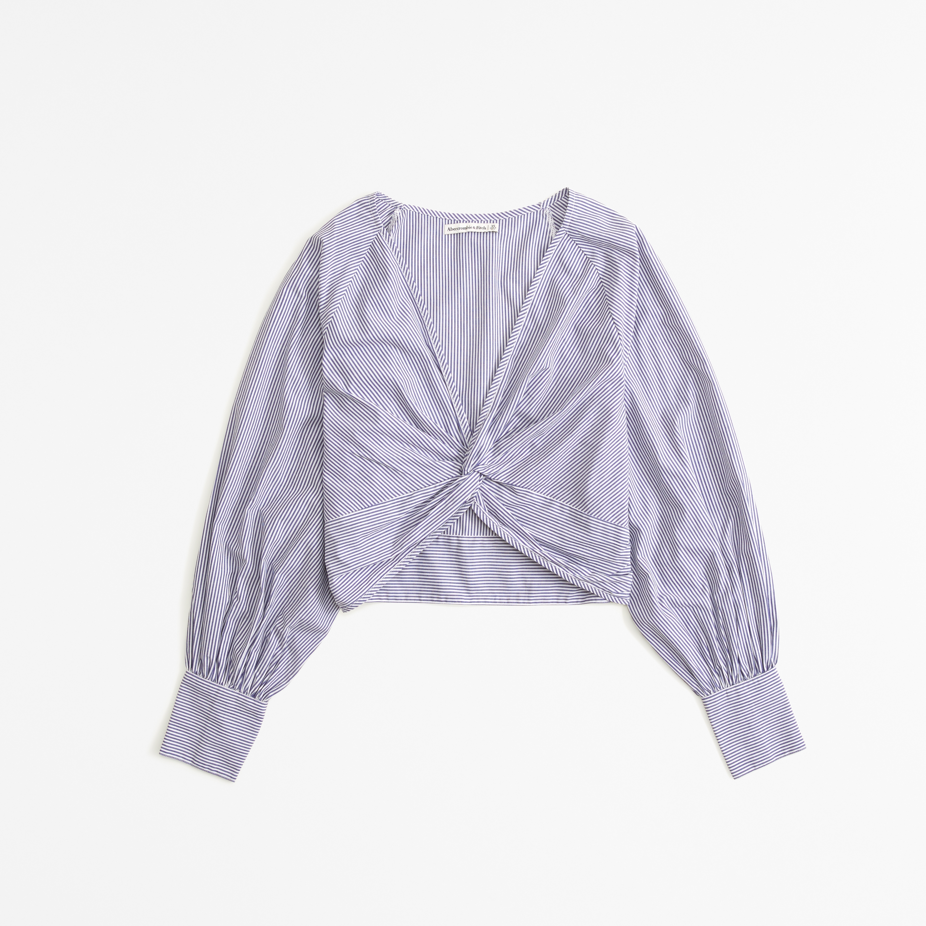 Abercrombie & Fitch Long-Sleeve Cropped Poplin Twist Top