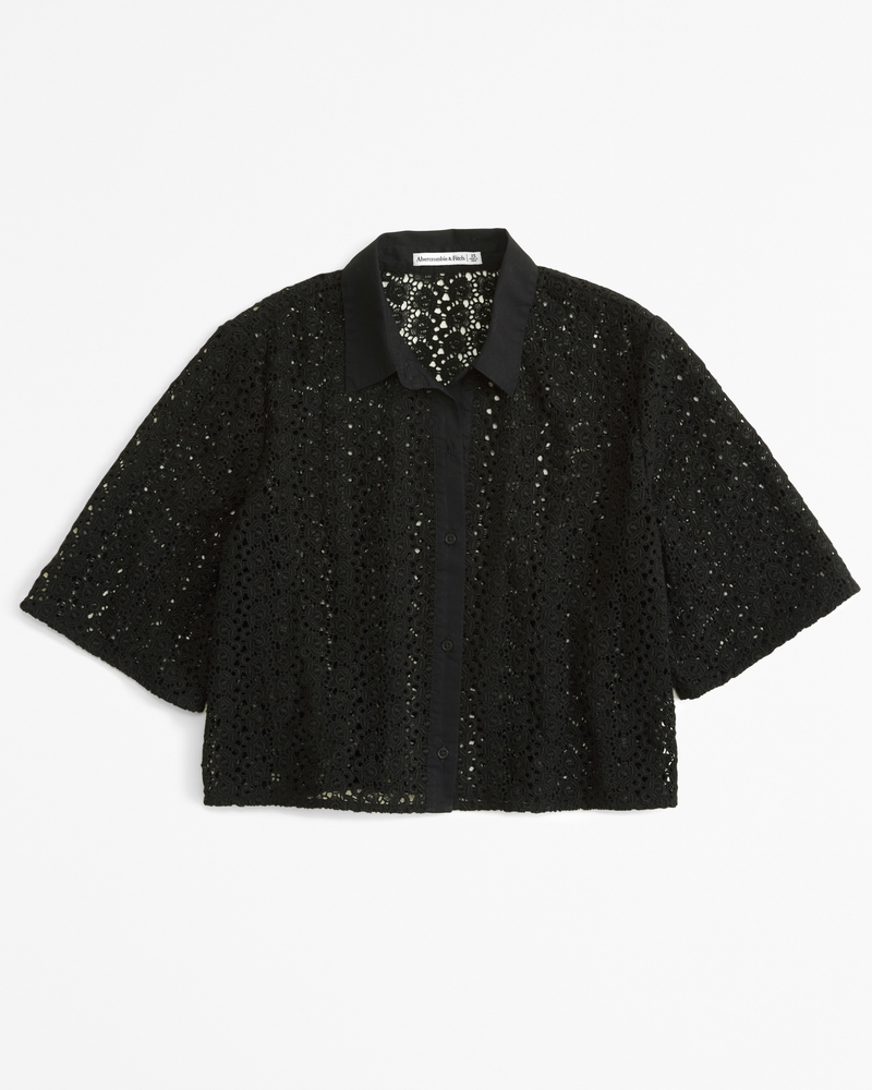 Short-Sleeve Cropped Lace Shirt