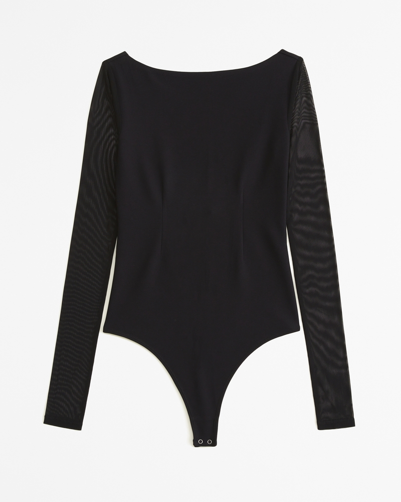 Women's Long-Sleeve Mesh Crepe Shell Bodysuit | Women's Tops Women's Long-Sleeve Mesh Crepe Shell Bodysuit | Women's Tops